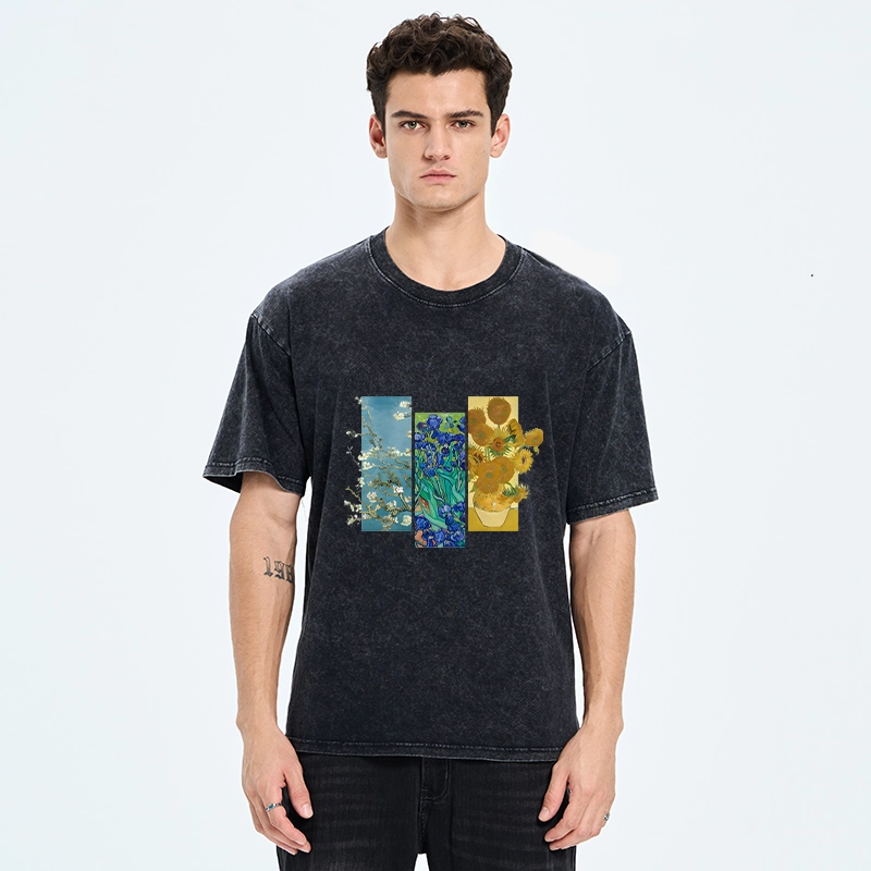 Tokyo‑Tiger Van Gogh Floral Art Washed T‑Shirt