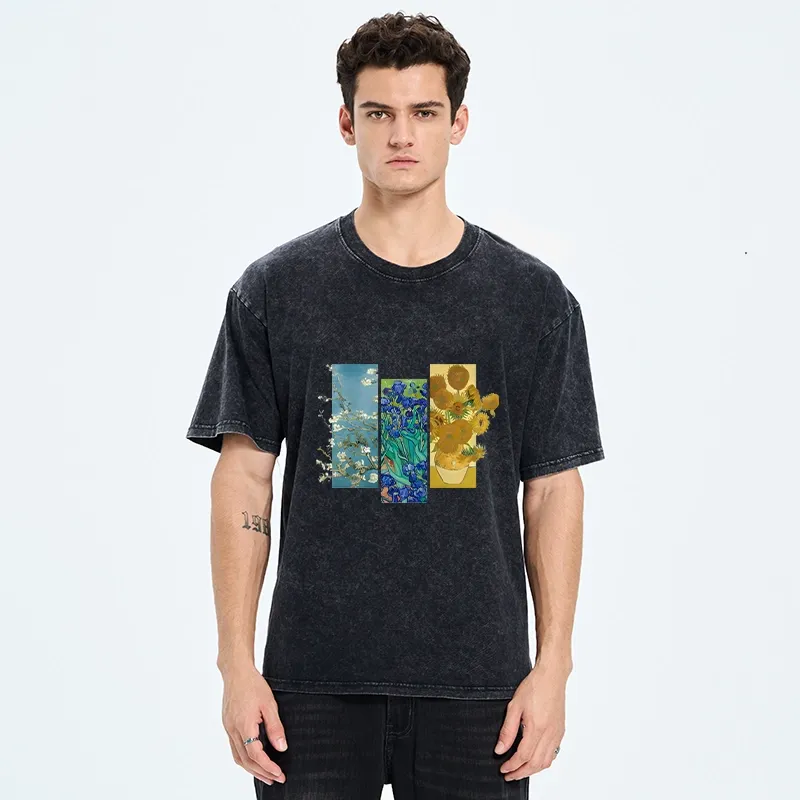 Tokyo‑Tiger Van Gogh Floral Art Washed T‑Shirt