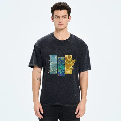 Tokyo‑Tiger Van Gogh Floral Art Washed T‑Shirt
