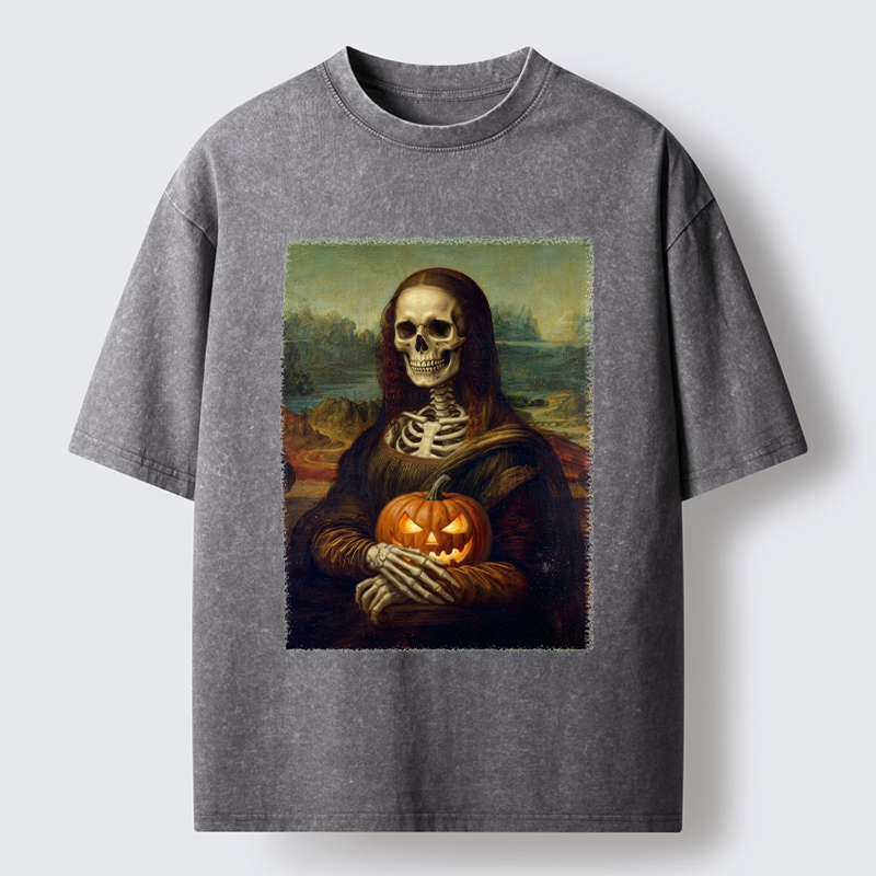 Tokyo-Tiger Skeleton Mona Lisa Meme Washed T-Shirt