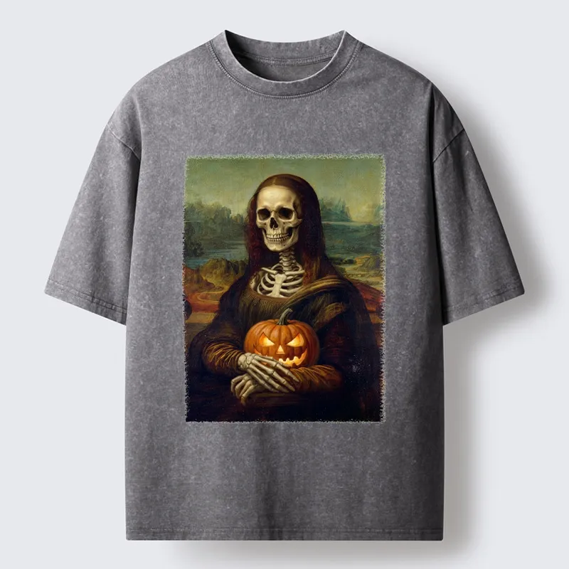 Tokyo-Tiger Skeleton Mona Lisa Meme Washed T-Shirt
