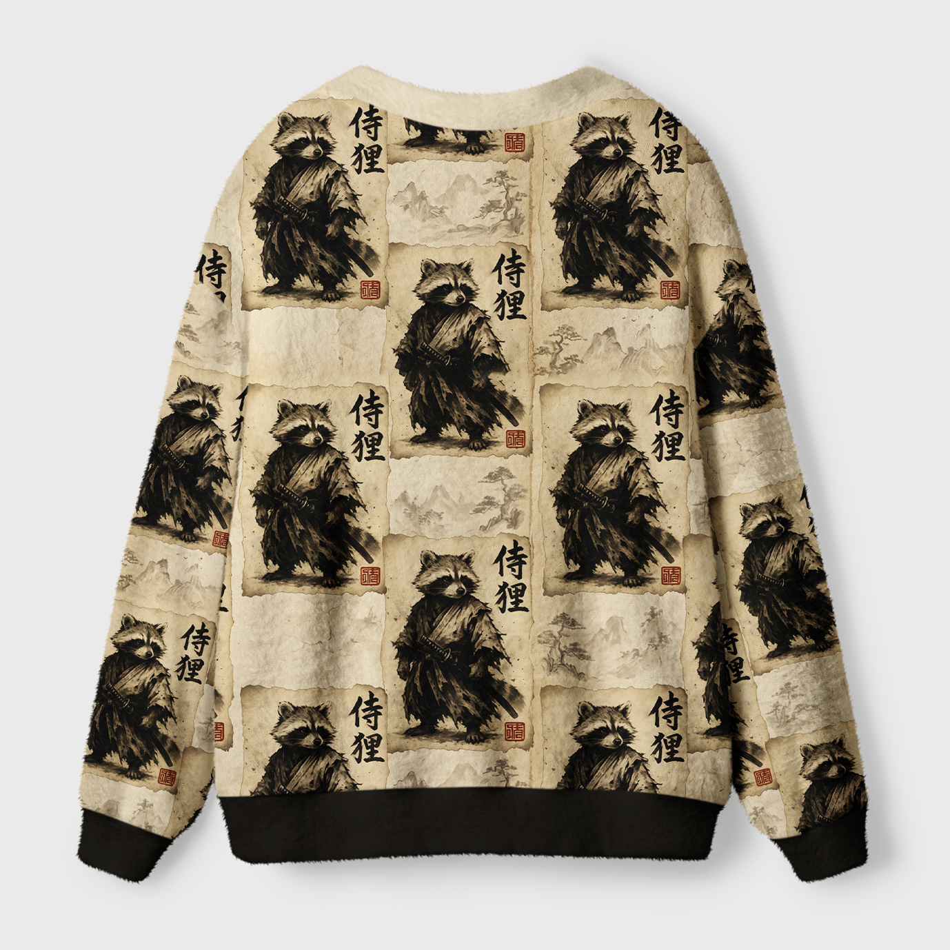 Tokyo-Tiger Retro Raccoon Samurai Ugly Cardigan Sweater