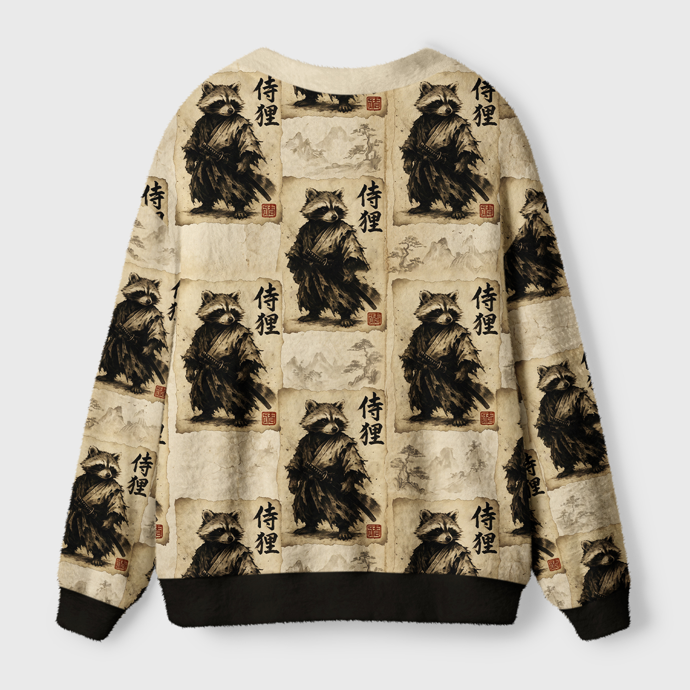 Tokyo-Tiger Retro Raccoon Samurai Ugly Cardigan Sweater