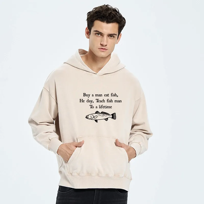Tokyo-Tiger Man Eat Fish Meme Washed Hoodie