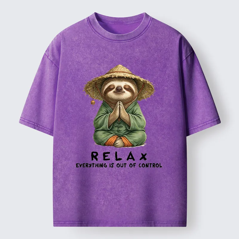 Tokyo-Tiger Zen Relax Sloth Graphic Washed T-Shirt