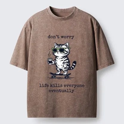Tokyo-Tiger Chill Cat Meme Washed T-Shirt