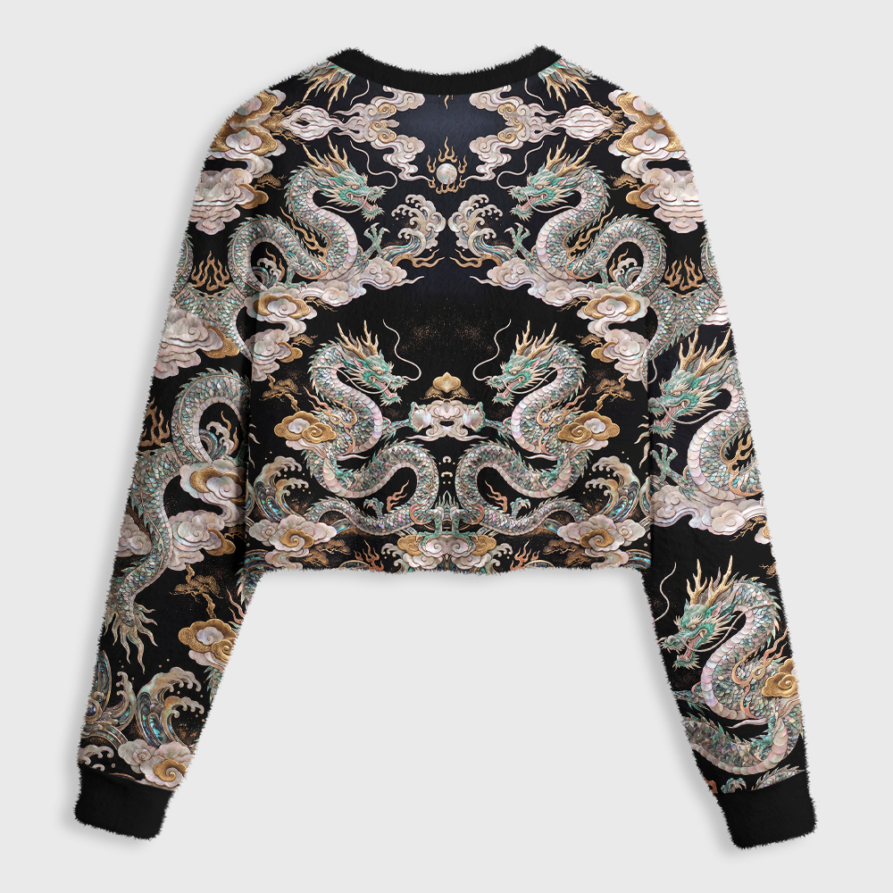 Tokyo-Tiger Mystic Dragon Of The Night Sky Women's Fuzzy Cropped Sweatshirt