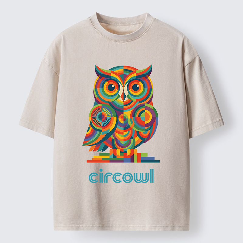 Tokyo-Tiger Colorful Circle Owl Washed T-Shirt