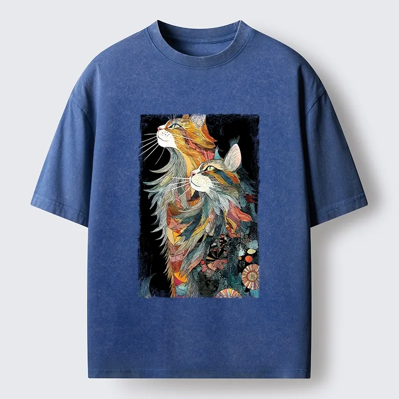 Tokyo‑Tiger Bohemian Cat Pair Washed T‑shirt