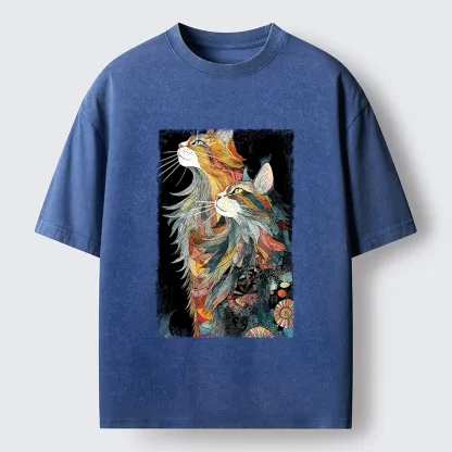 Tokyo‑Tiger Bohemian Cat Pair Washed T‑shirt