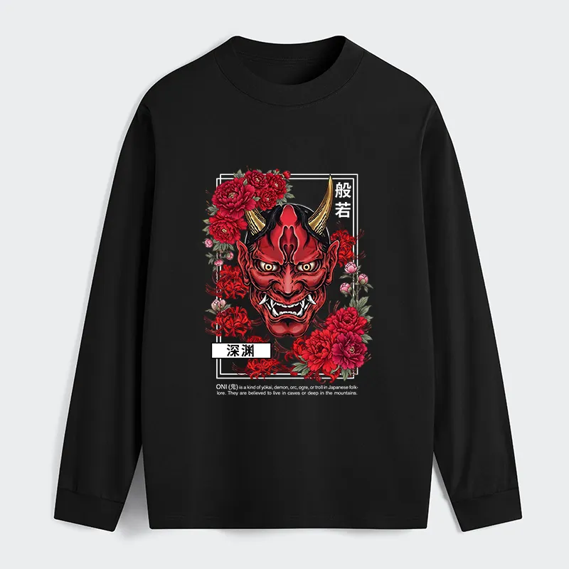 Tokyo-Tiger Cool Oni Floral Art Classic Long Sleeve T-Shirt