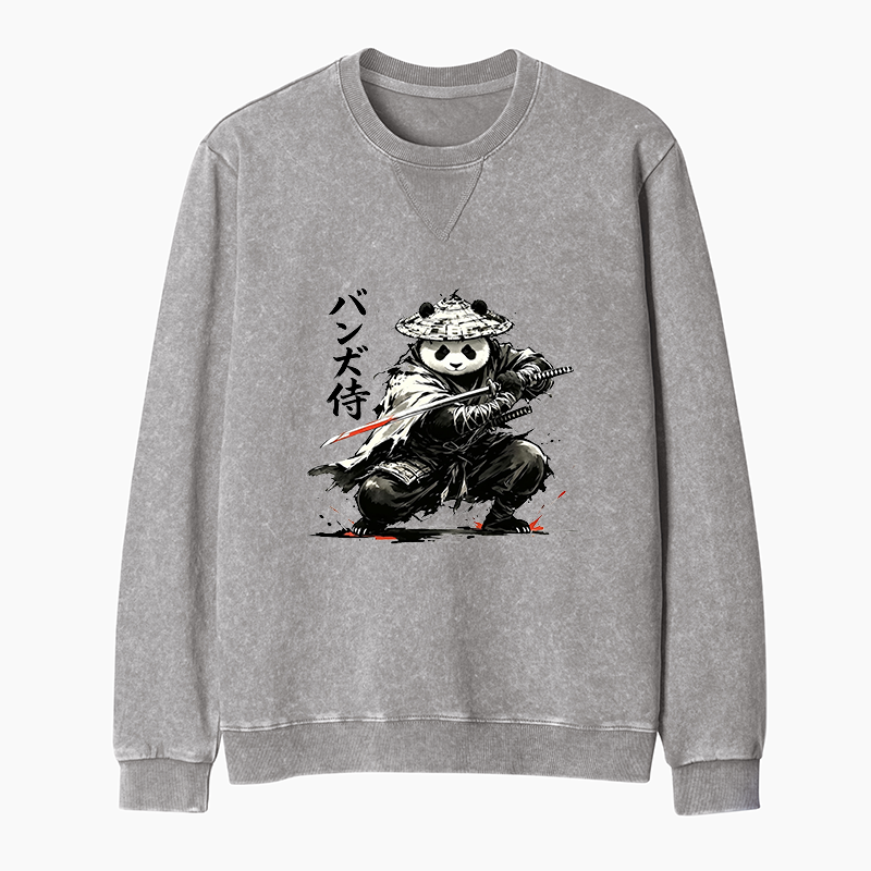 Tokyo-Tiger Panda Samurai Warrior Washed Terry Sweatshirt