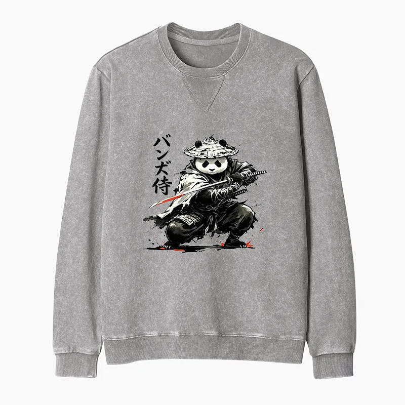 Tokyo-Tiger Panda Samurai Warrior Washed Terry Sweatshirt
