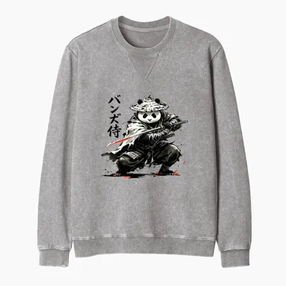 Tokyo-Tiger Panda Samurai Warrior Washed Terry Sweatshirt