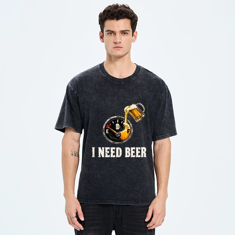 Tokyo-Tiger Low Fuel Beer Lover Meme Washed T-Shirt