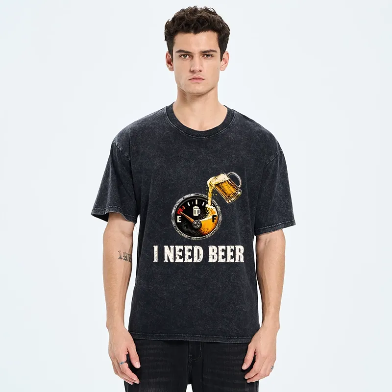 Tokyo-Tiger Low Fuel Beer Lover Meme Washed T-Shirt