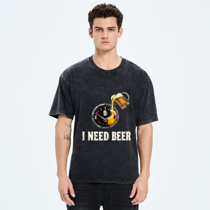 Tokyo-Tiger Low Fuel Beer Lover Meme Washed T-Shirt