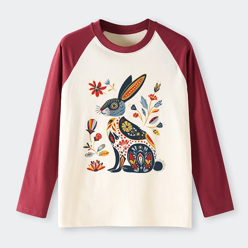 Tokyo-Tiger Folk Hare Bloom Raglan Long Sleeve T-shirt