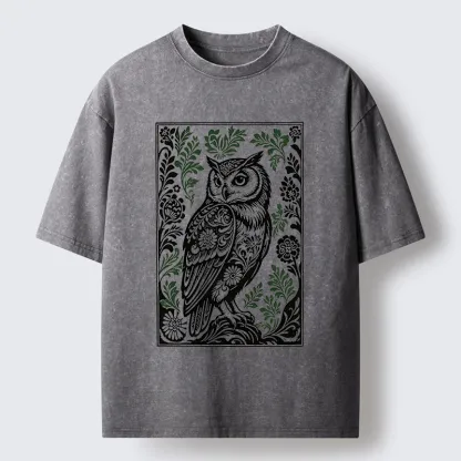 Tokyo-Tiger Vintage Owl Art Washed T-Shirt