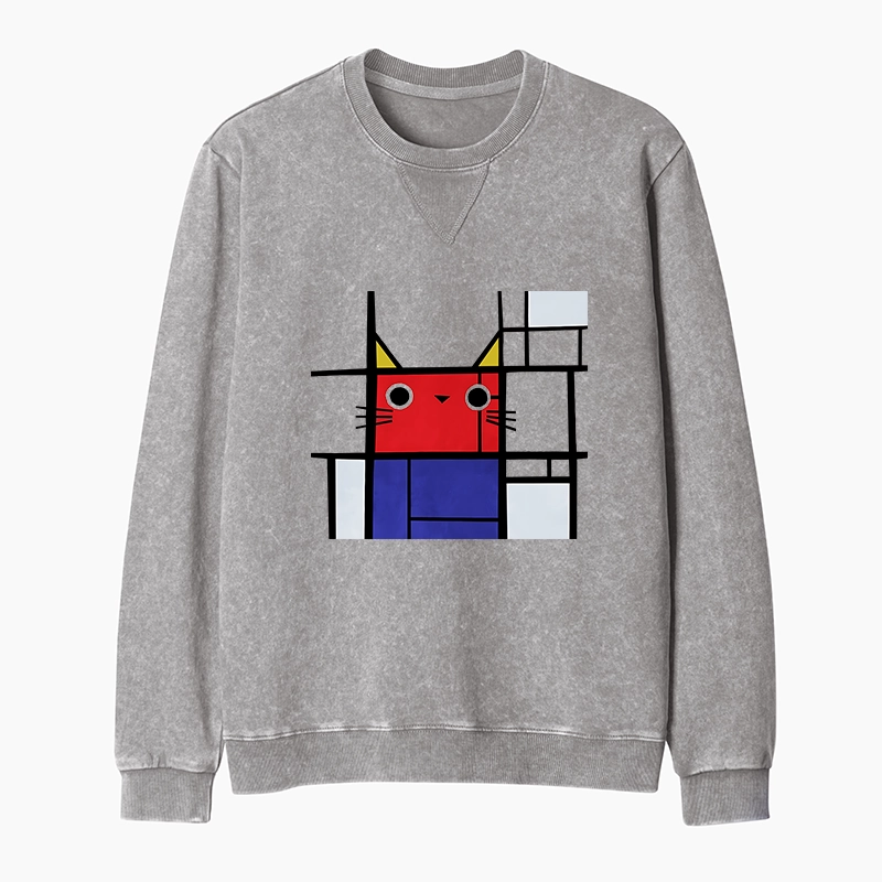 Tokyo-Tiger Abstract Art Cat Washed Terry Sweatshirt