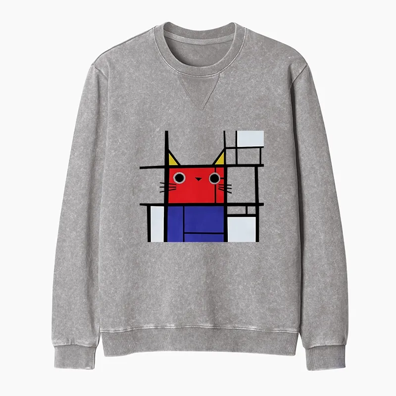 Tokyo-Tiger Abstract Art Cat Washed Terry Sweatshirt