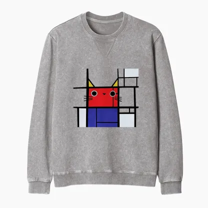 Tokyo-Tiger Abstract Art Cat Washed Terry Sweatshirt