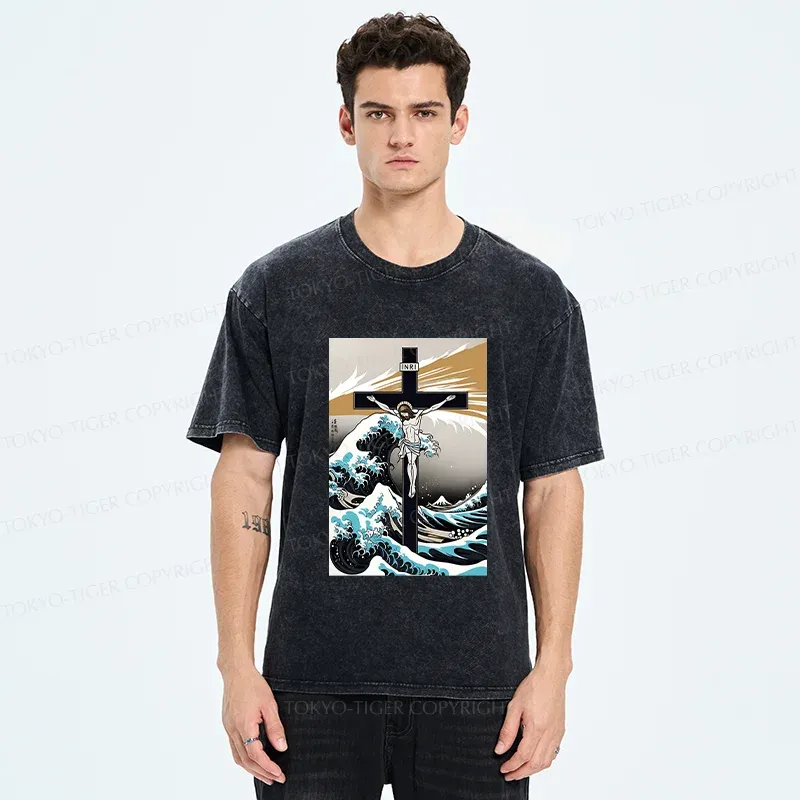 Tokyo-Tiger Crucified Jesus Washed T-Shirt