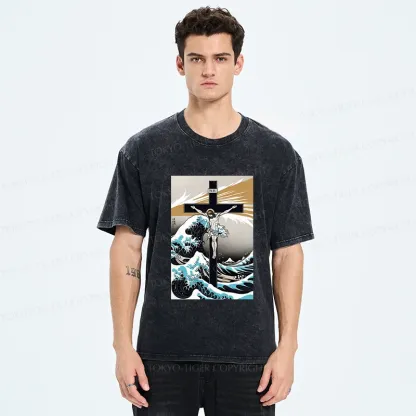 Tokyo-Tiger Crucified Jesus Washed T-Shirt