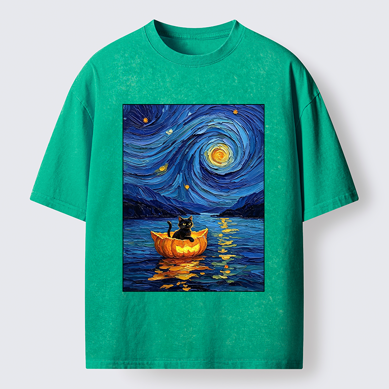 Tokyo‑Tiger Pumpkin Boat Cat Washed T-Shirt