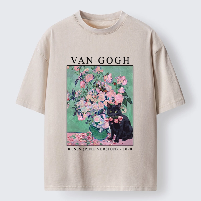 Tokyo‑Tiger Art Cat With Roses Washed T‑Shirt