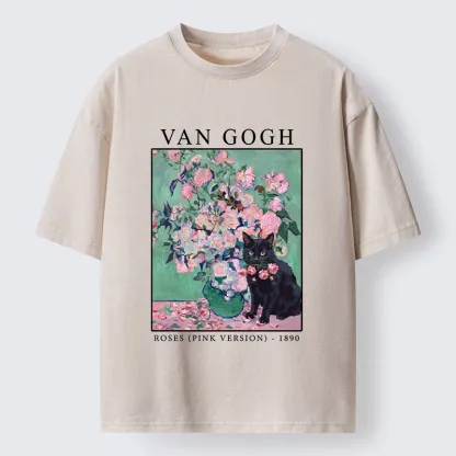 Tokyo‑Tiger Art Cat With Roses Washed T‑Shirt