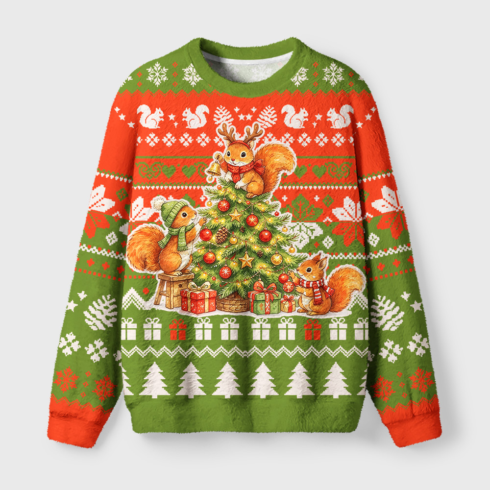 Tokyo-Tiger Cute Squirrels Christmas Fuzzy Christmas Ugly Sweatshirt
