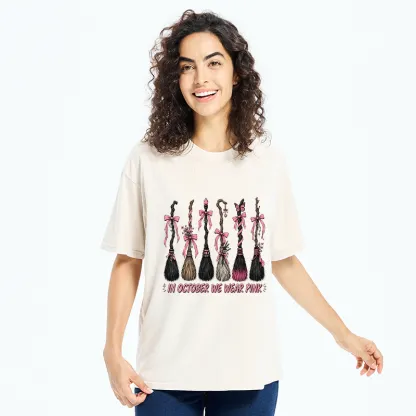 Tokyo-Tiger Witch Broom Breast Cancer Awareness Washed T-Shirt