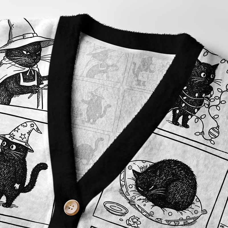 Tokyo-Tiger Black Cat Comics Ugly Cardigan Sweater