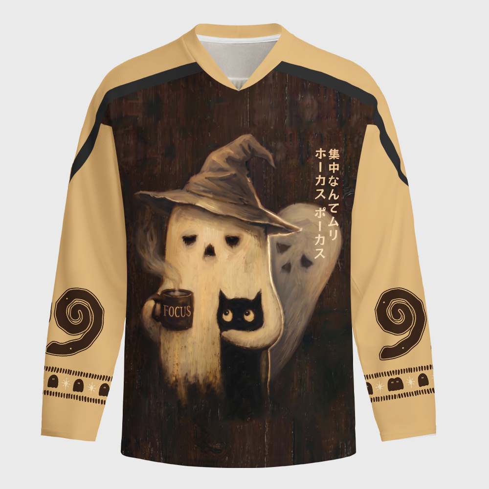 Tokyo-Tiger Funny Ghost：Hocus Pocus I Cannot Focus Long-Sleeve Hockey Jersey