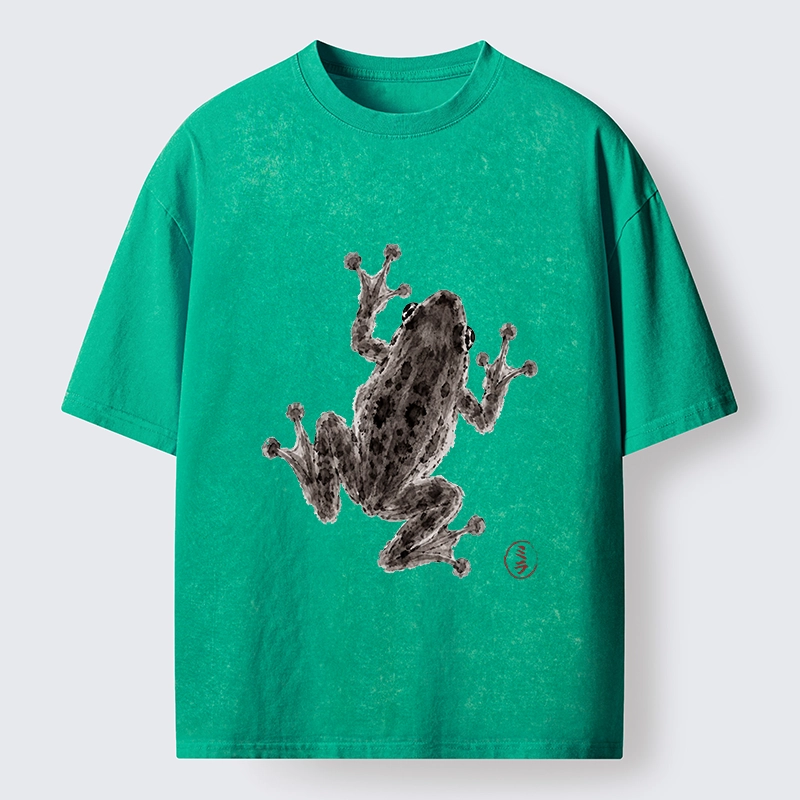 Tokyo‑Tiger Zen Frog Art Washed T‑Shirt