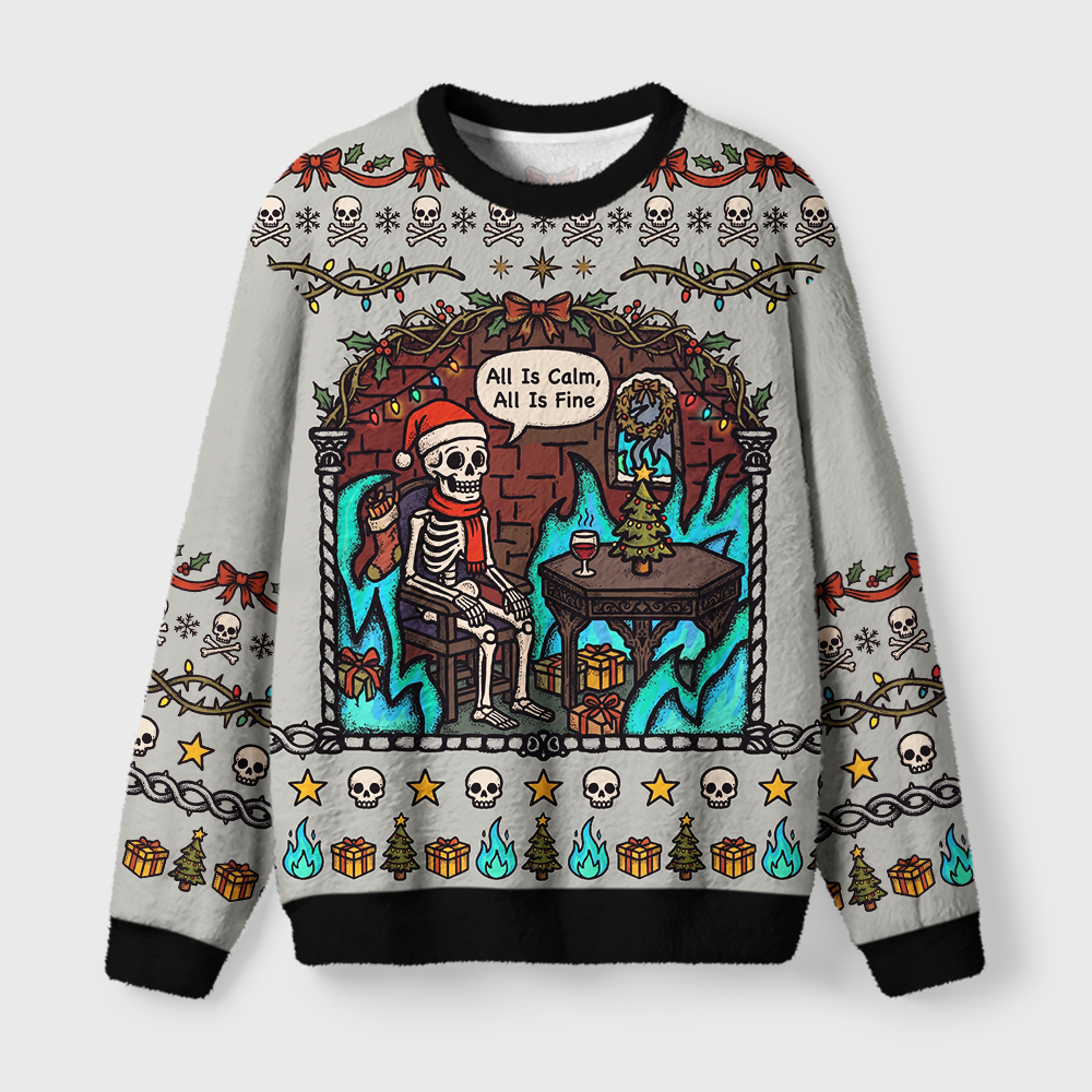 Tokyo-Tiger All Is Fun Skeleton Fuzzy Christmas Ugly Sweatshirt