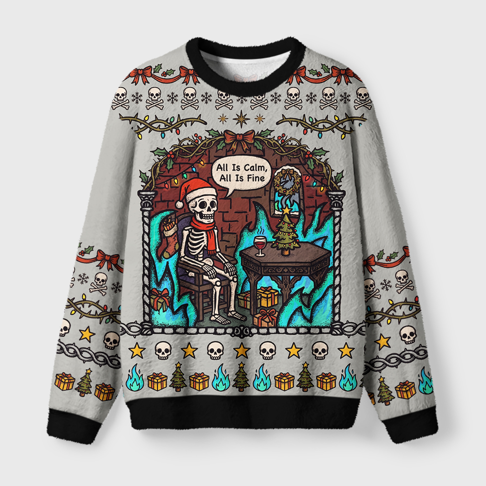 Tokyo-Tiger All Is Fun Skeleton Fuzzy Christmas Ugly Sweatshirt