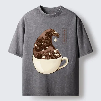 Tokyo-Tiger Coffee Wave Art Washed T-Shirt