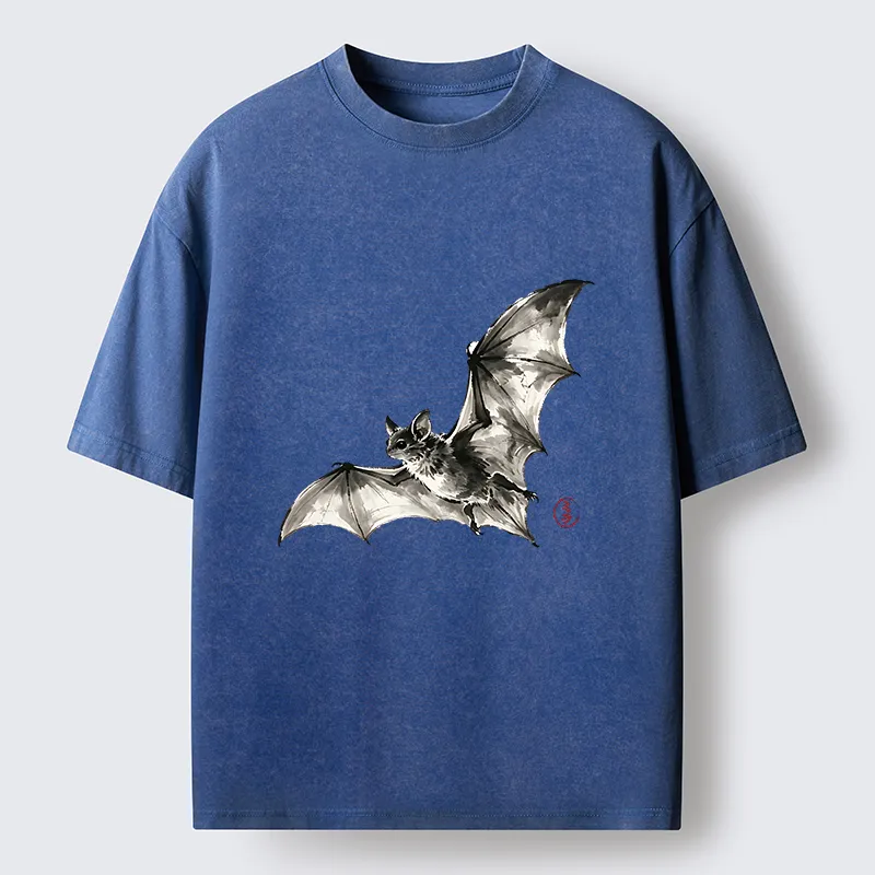 Tokyo‑Tiger Ink Style Bat Washed T‑Shirt