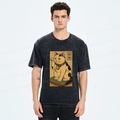 Tokyo-Tiger Retro Lucky Cat Washed T-Shirt