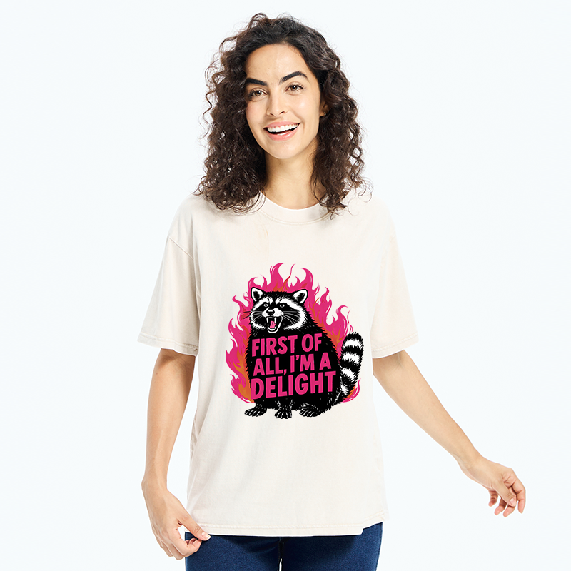 Tokyo-Tiger Angry Raccoon Funny Washed T-Shirt