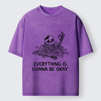 Tokyo‑Tiger Funny Skeleton Vibe Washed T‑Shirt