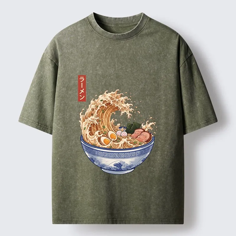 Tokyo‑Tiger Funny Wave Ramen Washed T‑Shirt