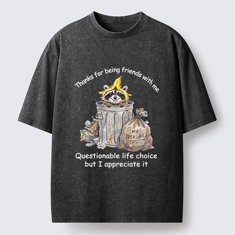 Tokyo-Tiger Funny Raccoon Friend Washed T-Shirt