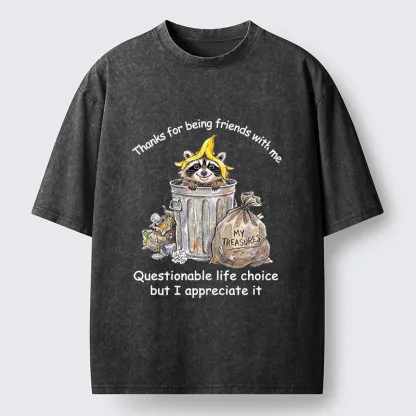 Tokyo-Tiger Funny Raccoon Friend Washed T-Shirt