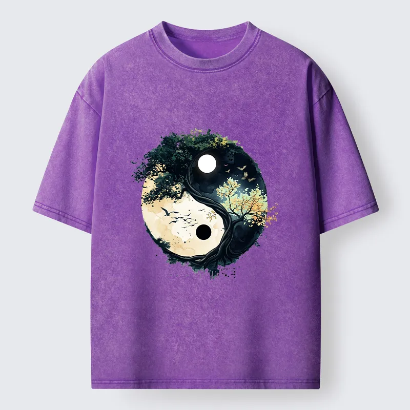 Tokyo-Tiger Yin Yang Tree Nature Washed T-Shirt