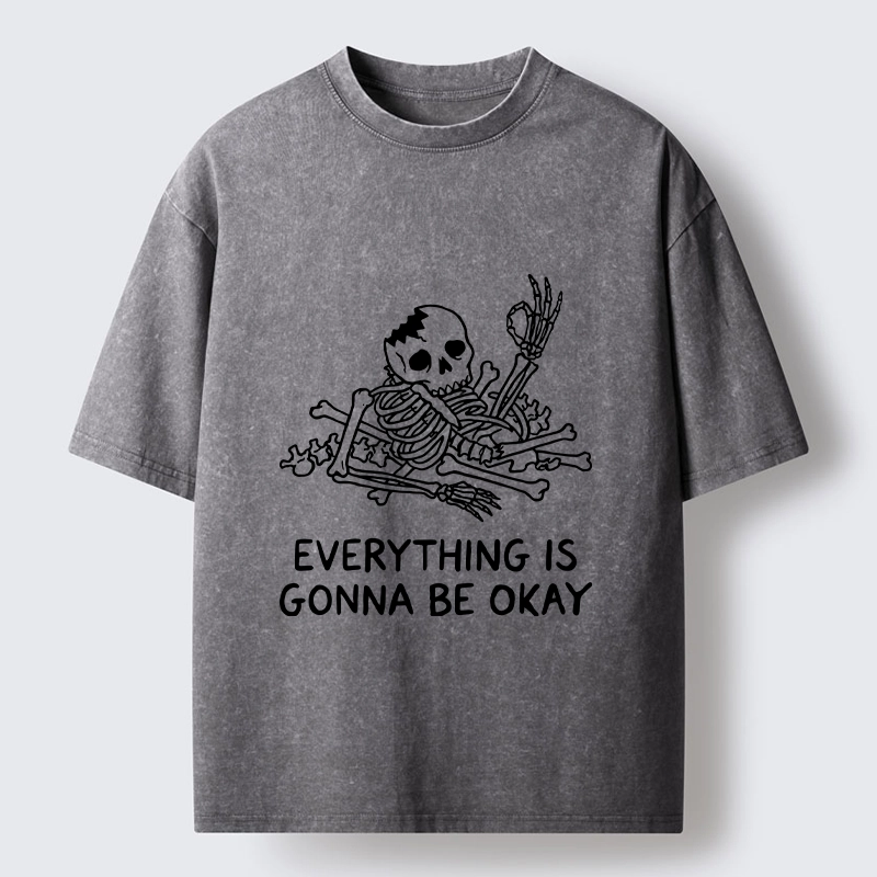 Tokyo‑Tiger Funny Skeleton Vibe Washed T‑Shirt