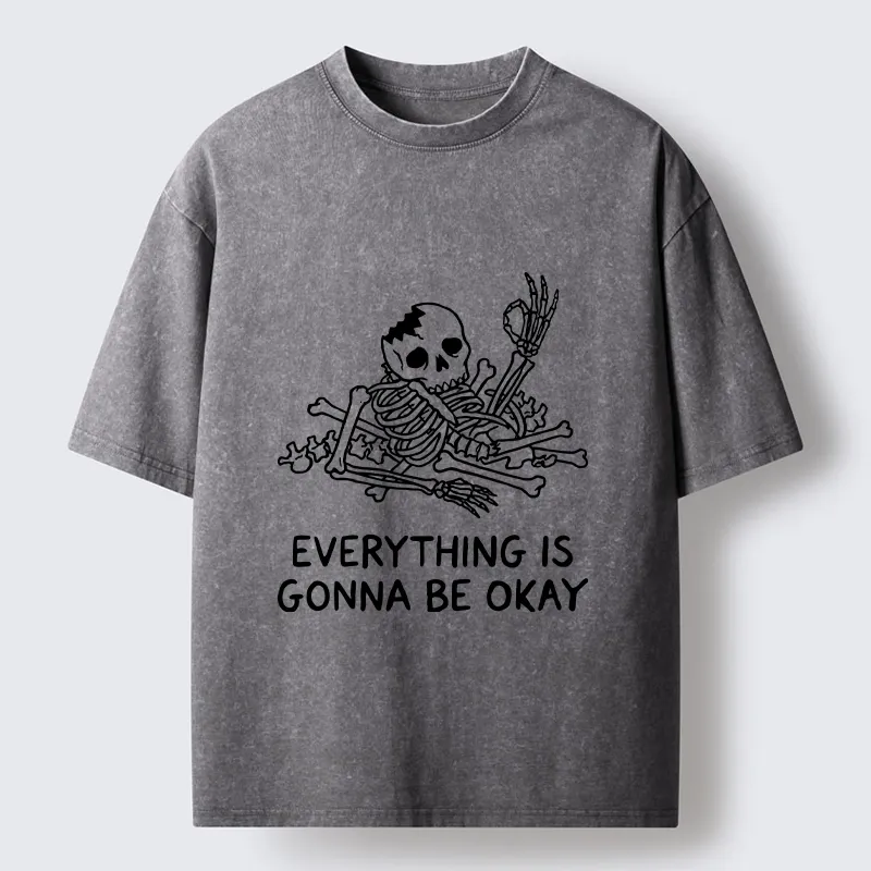 Tokyo‑Tiger Funny Skeleton Vibe Washed T‑Shirt