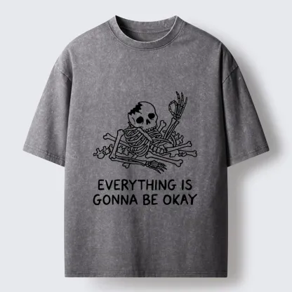 Tokyo‑Tiger Funny Skeleton Vibe Washed T‑Shirt